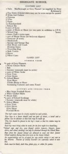 Clothing List - Highgate School 1943