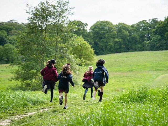 Junior School pupils running on Hampstead Heath