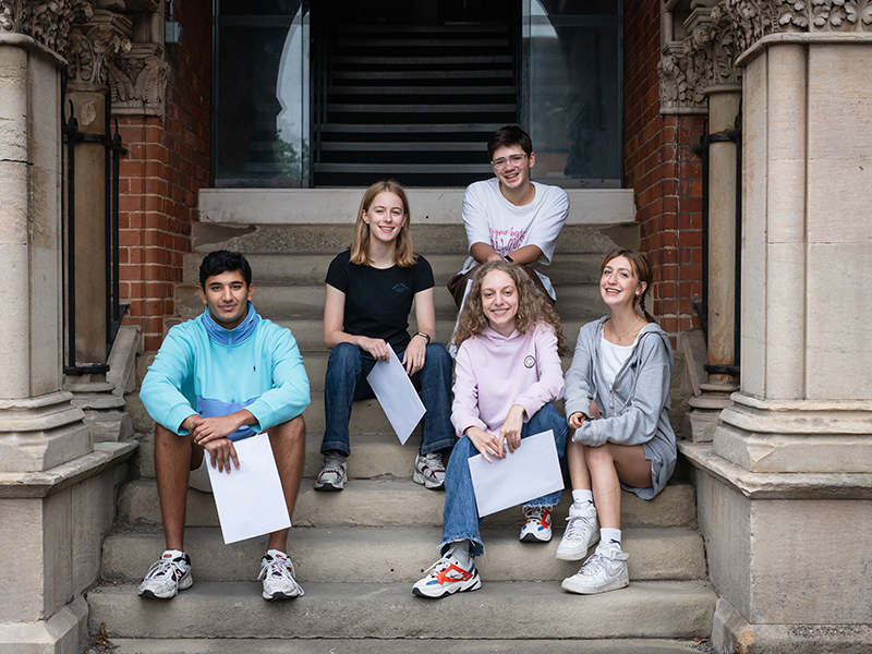 Pupils at school receive their A level results